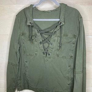 Free people Shackett military safari lightweight  pockets army green hoodie xl